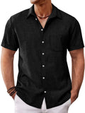 Runcati Mens Button Down Linen Shirt Short Sleeve Casual Summer Beach Wedding Tops Black