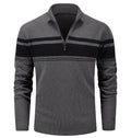 1/4 Zip Polo Sweater - Multi-Color Striped Mock Neck Pullover for Men