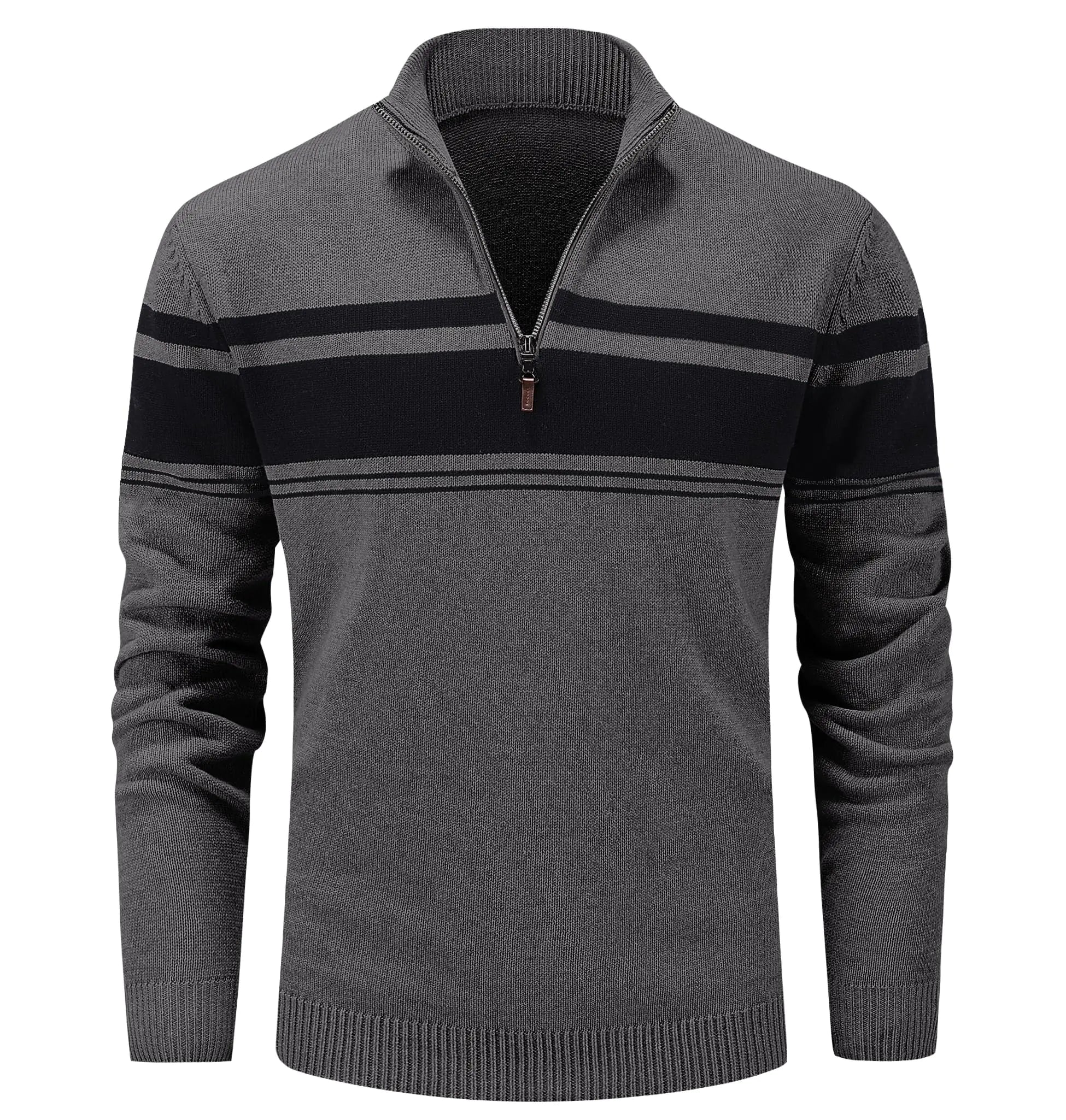 1/4 Zip Polo Sweater - Multi-Color Striped Mock Neck Pullover for Men