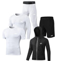 MEETYOO Men's 5-Piece Compression Athletic Set - Workout Gym Running Gear