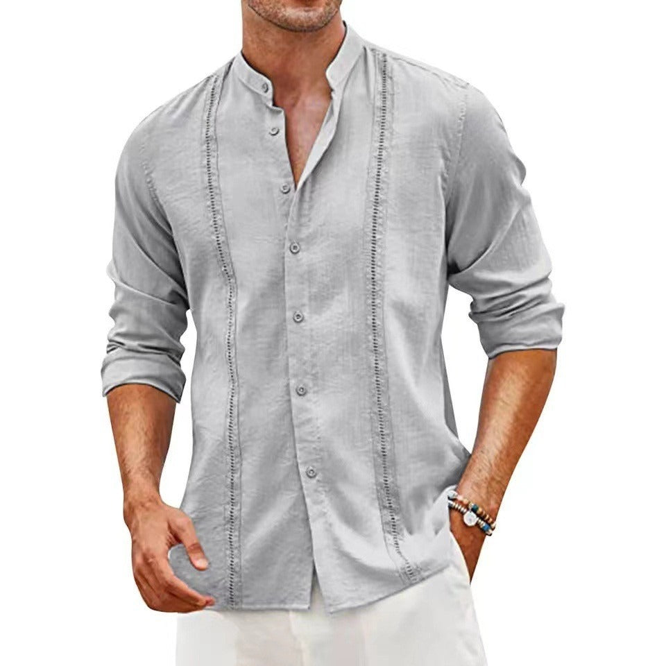 Youth Stand Collar Casual Button Shirt