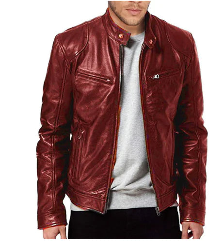 Men's Fleece-Lined PU Leather Jacket for Autumn/Winter