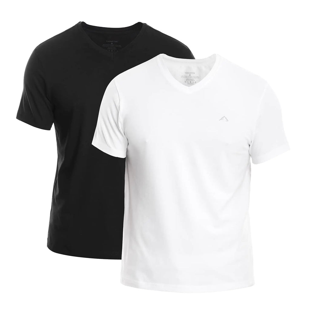 Cleocotton Men's V-Neck T-Shirt - Premium Cotton Modal Stretch 2-Pack