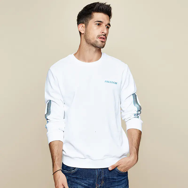 KUEGOU Embroidered Crew Neck Cotton Sweatshirt