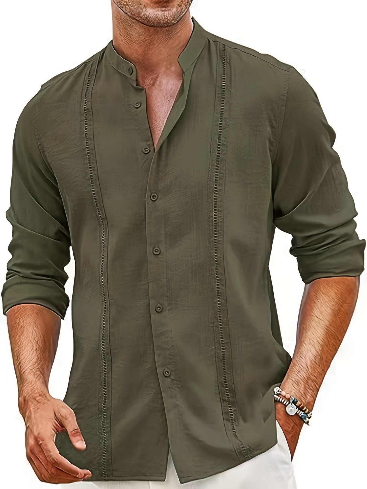 Youth Stand Collar Casual Button Shirt