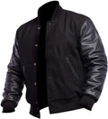 Men's Black Varsity Letterman Jacket - Wool & Leather Baseball High School Jacket