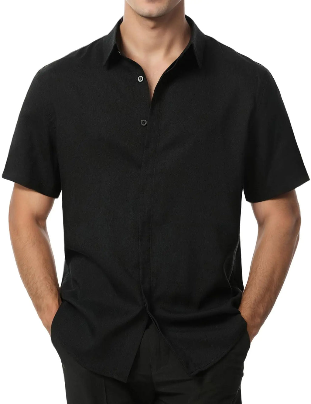 JEMITOP Men's Linen Blend Shirt - Stretch Wrinkle-Free Hidden Button Beach Shirt