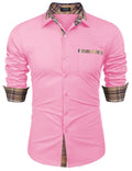 COOFANDY Mens Long Sleeve Dress Shirt Casual Plaid Collar Button Down Shirts Pink XXX-Large