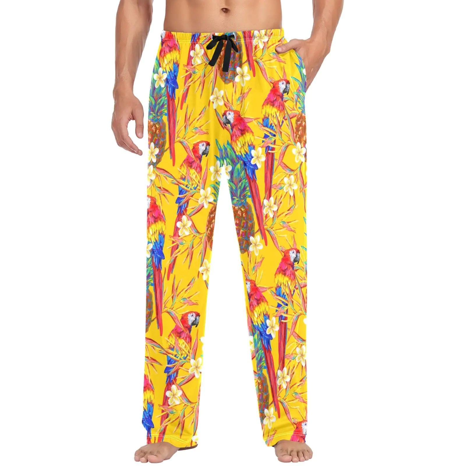 visesunny Mens Pajama Pants Funny Summer Parrot Tropical Flower 100% Cotton Lightweight Soft Pajama Bottoms Lounge Sleepwear PJs with Pockets S-XXL