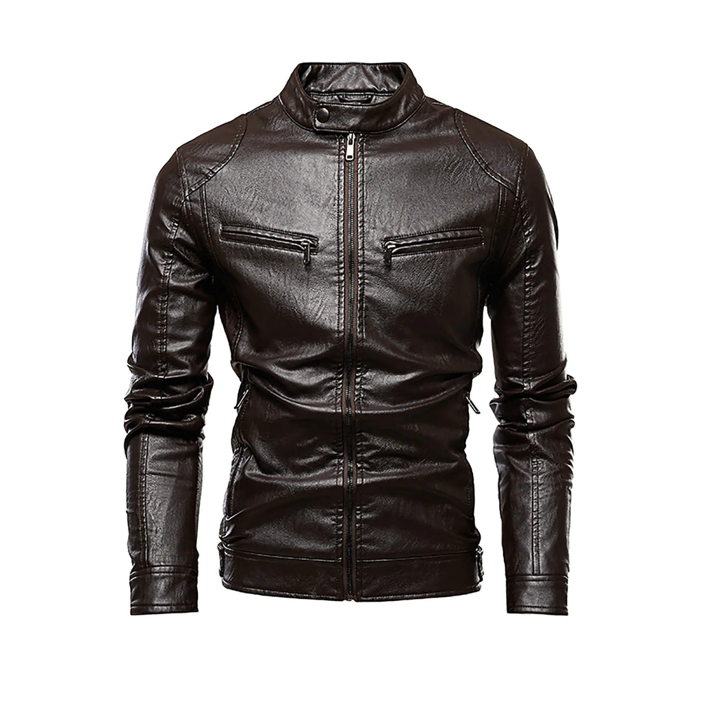 Men's Fleece-Lined PU Leather Jacket for Autumn/Winter