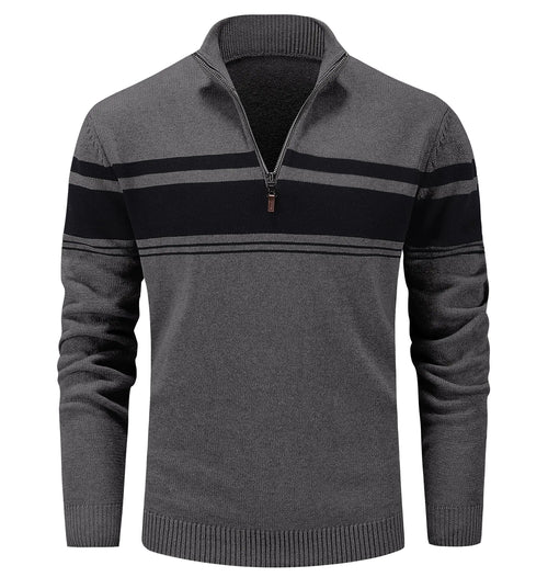 1/4 Zip Polo Sweater - Multi-Color Striped Mock Neck Pullover for Men