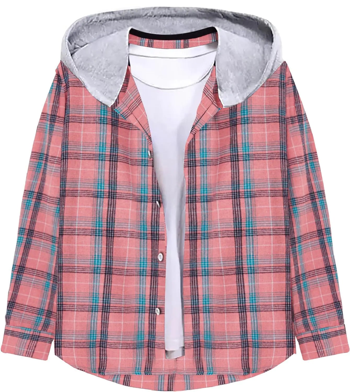 Geckatte Kids Boys Girls Button Down Shirts Long Sleeve Lightweight Plaid Hooded Flannel Shirt Cute Tops