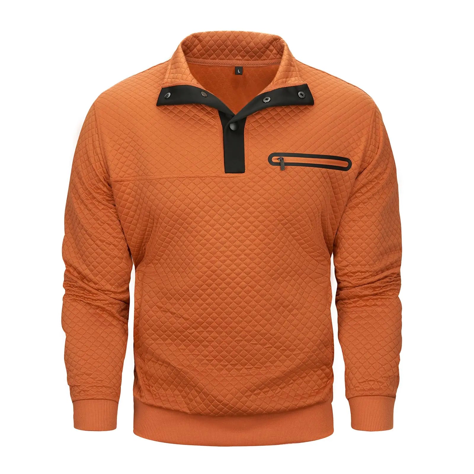 AOTORR Mens Quarter Collar Sweatshirt Casual Long Sleeve Waffle Outdoor Stand Collar Button Quilted Pullover Sweatshirts Orange S