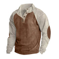 Men's Corduroy Stand Collar Sweatshirt - Casual Long Sleeve Pullover with Elbow Patches