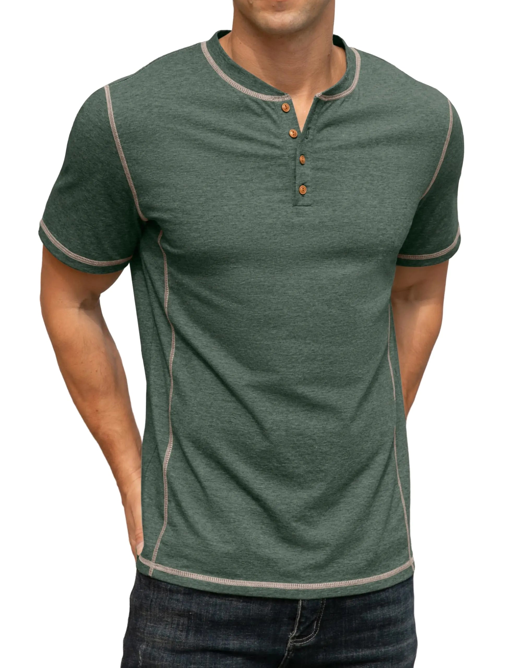 Sailwind Mens Henley Short Sleeve T-Shirt Cotton Maverick Shirt Green