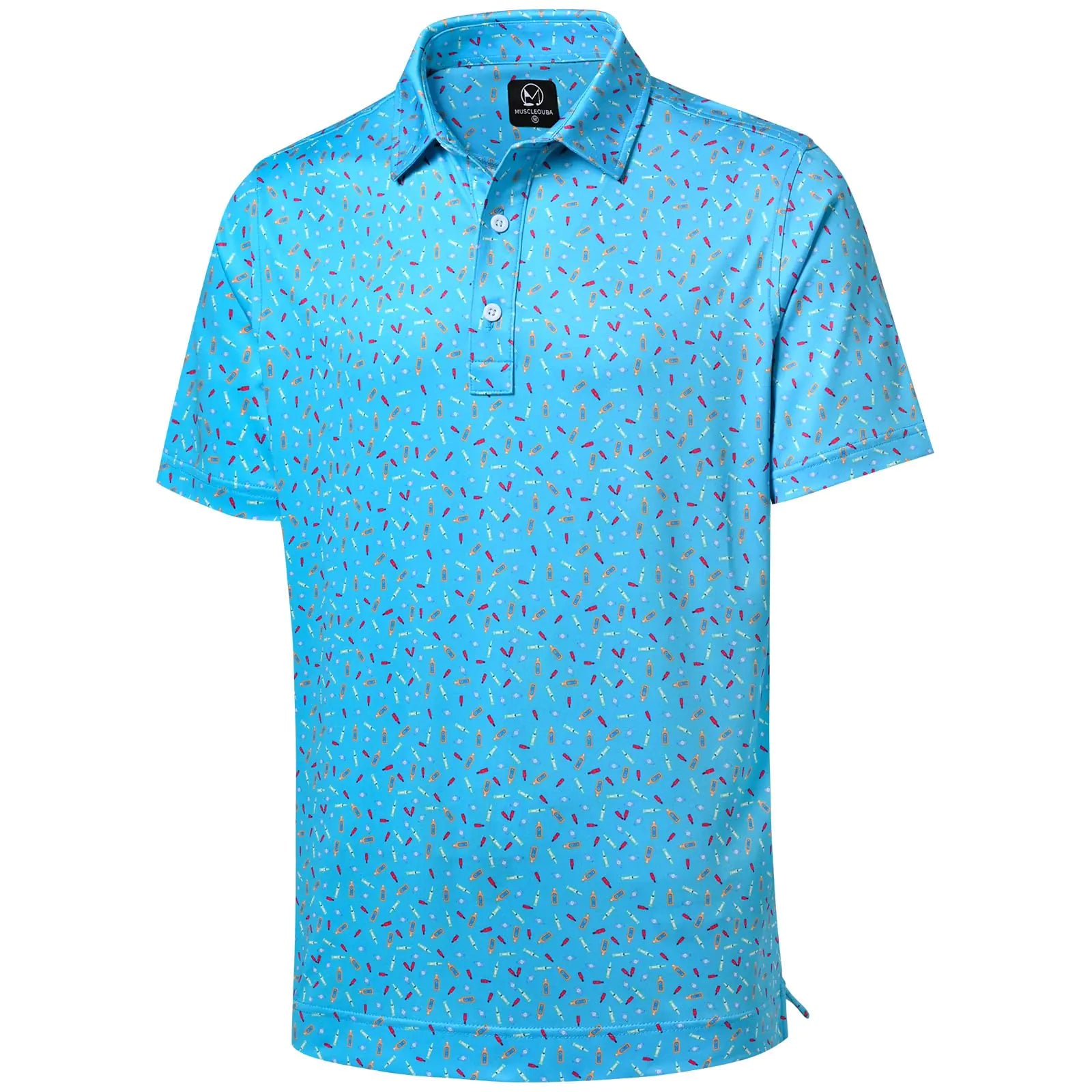 Mens Polo Shirt Performance Moisture Wicking Mens Golf Shirts Casual Lightweight Golf Shirt Dry Fit Fashion Print Short Sleeve Fun Polo Shirts for Men