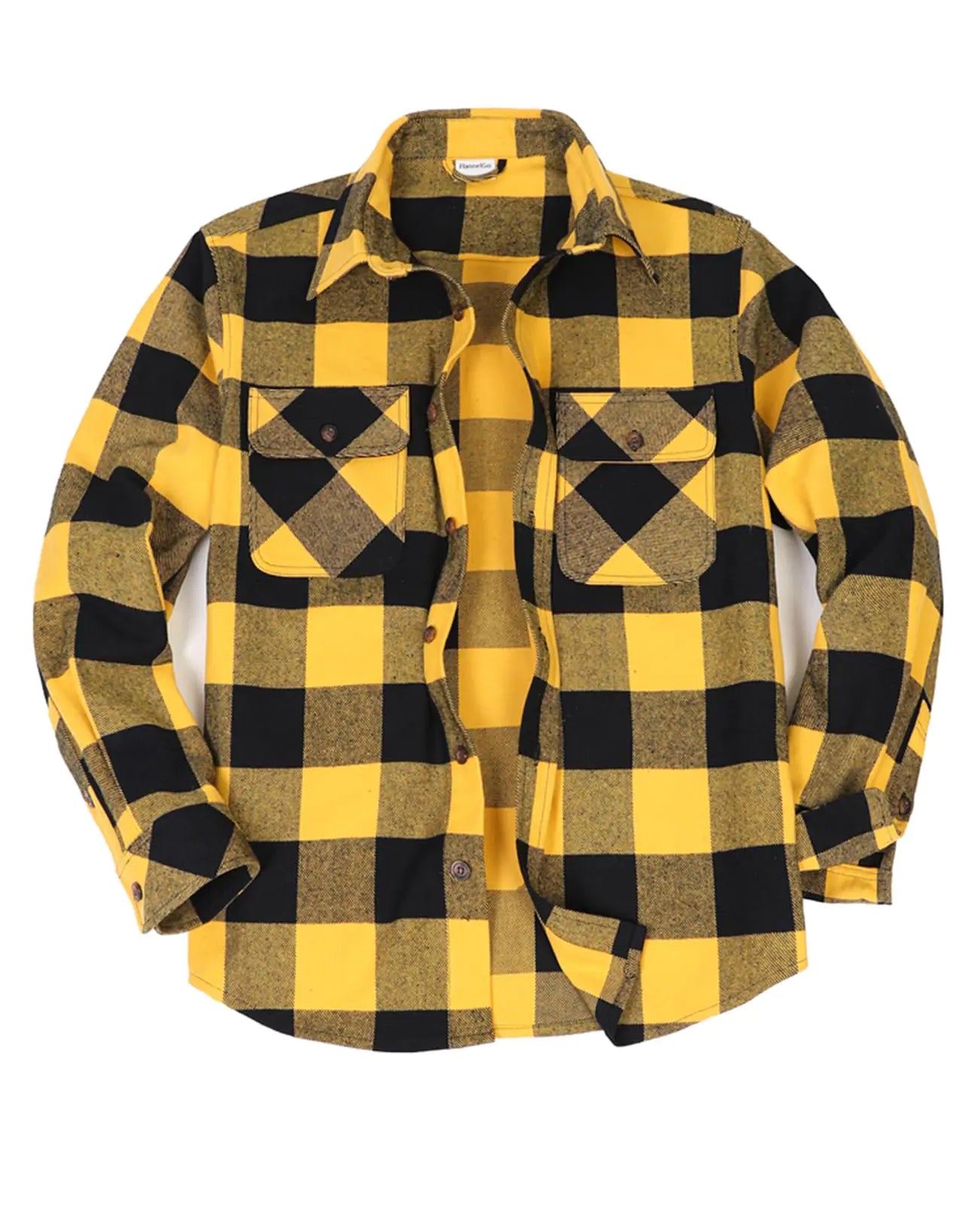 ZENTHACE Mens Heavy Weight Flannel Shirts Long Sleeve Button Down Thick Flannel Shirt Buffalo Plaid Yellow Black L