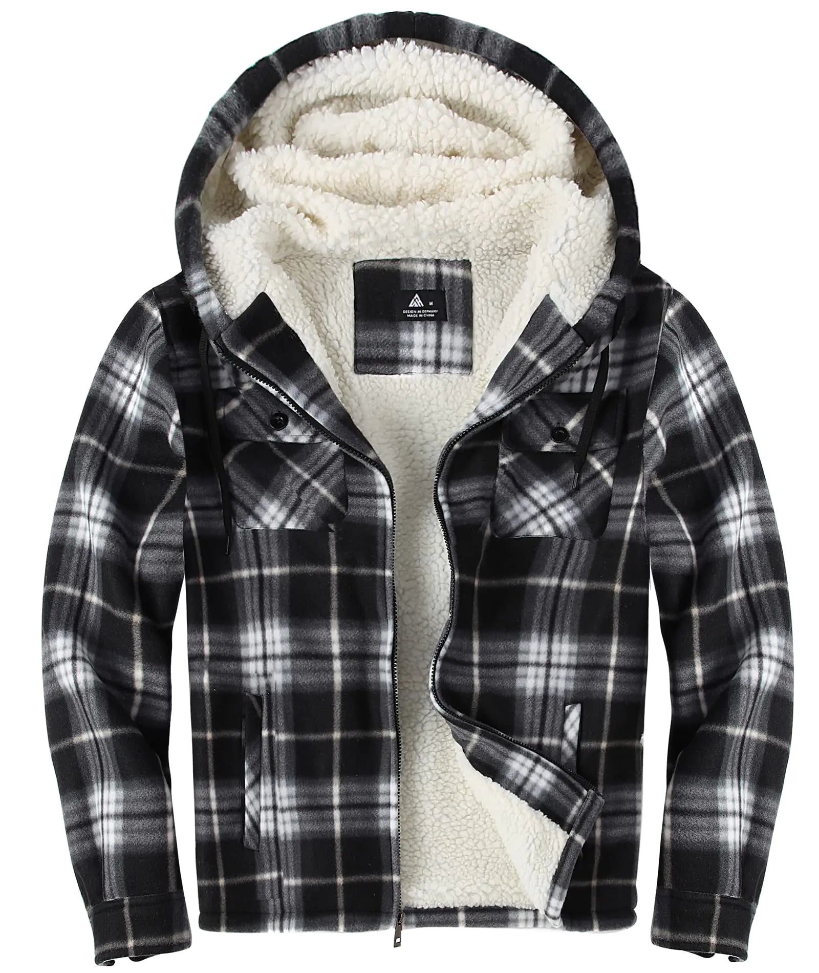 Ceoutdoor Mens Flannel Hoodie Jacket Fleece Lined Flannel Shirt Plaid Zip Up Sherpa Hooded Sweatshirt Warm Winter Coat