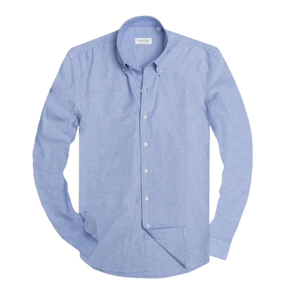 cotton king Mens Shirts | 100% Cotton Long Sleeve Shirts for Men | Button Down Shirt Men | Oxford Mens Dress Shirts | M | Basic Blue