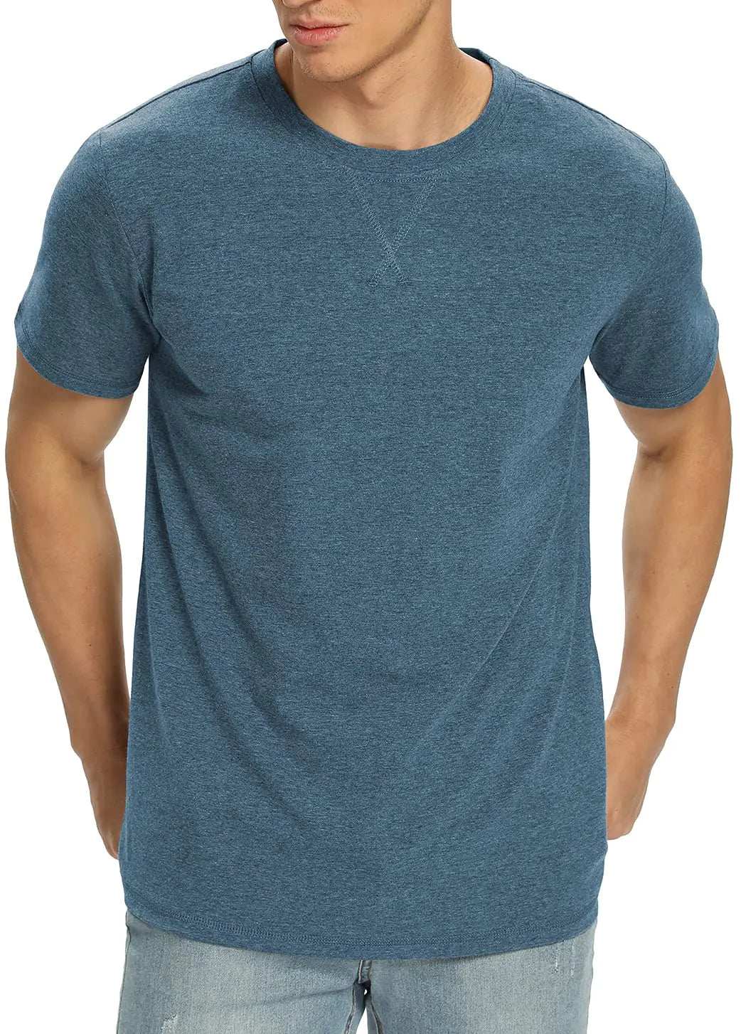 NITAGUT Mens Short Sleeve Crew Neck T-Shirts Cotton Fresh Classic Tees for Men Heather Blue XX-Large