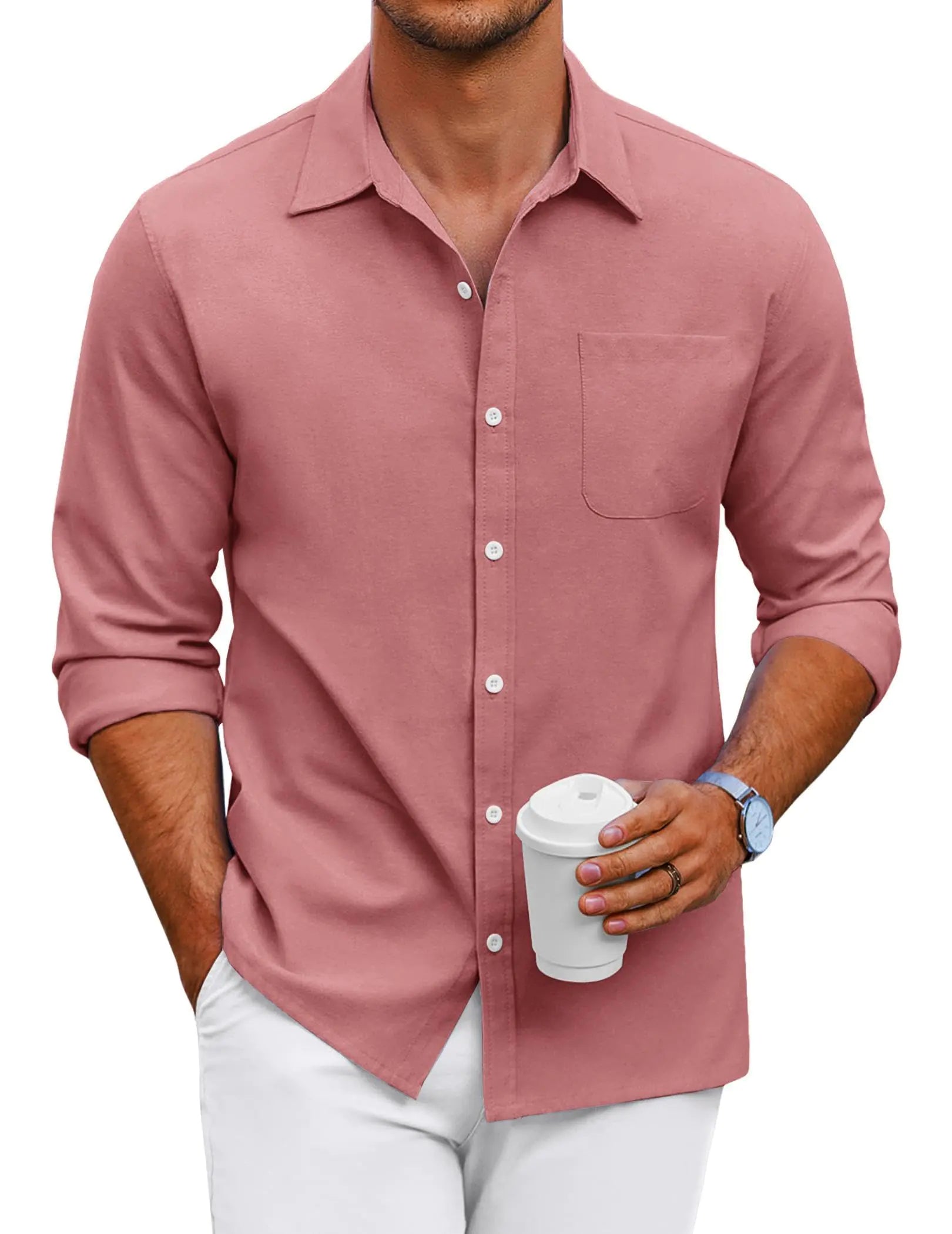 COOFANDY Mens Oxford Shirt Long Sleeve Casual Button Down Shirts Regular Fit Dress Shirts Dark Red