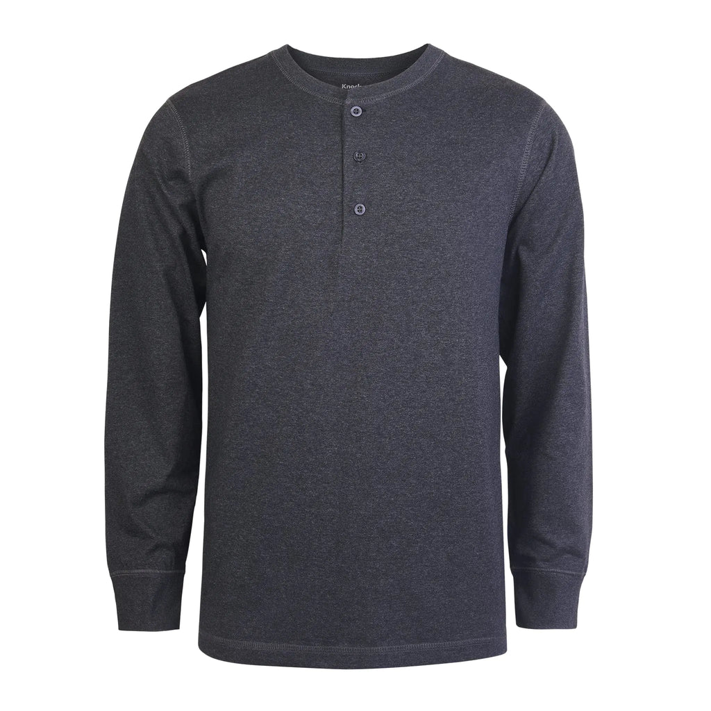 Knocker Henley Shirts - Mens Cotton Full Sleeve Henley Shirt Heather Charcoal