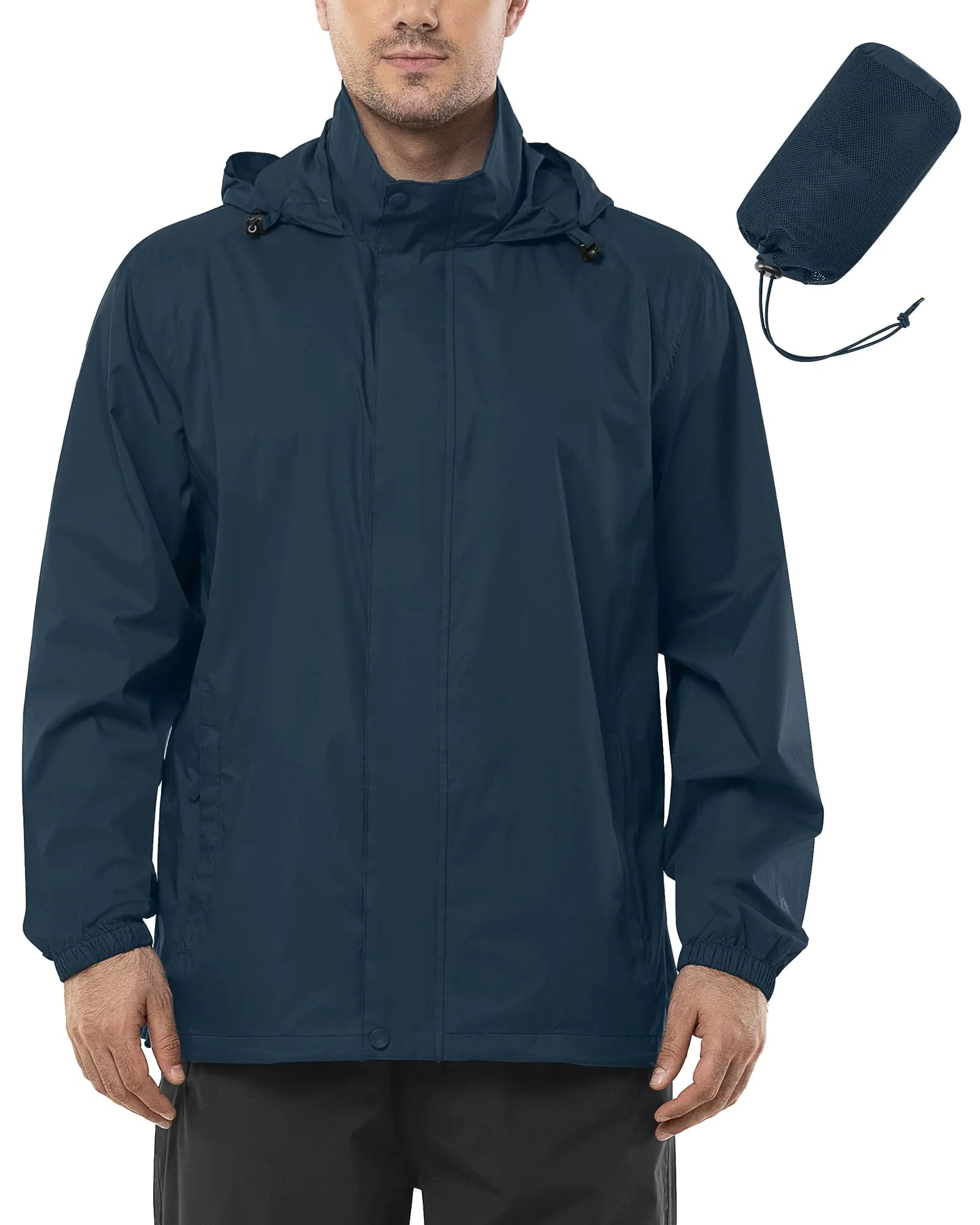 Outdoor Ventures Mens Rain Jacket Waterproof Lightweight Packable Rain Shell Raincoat with Hood for Golf Hiking Travel