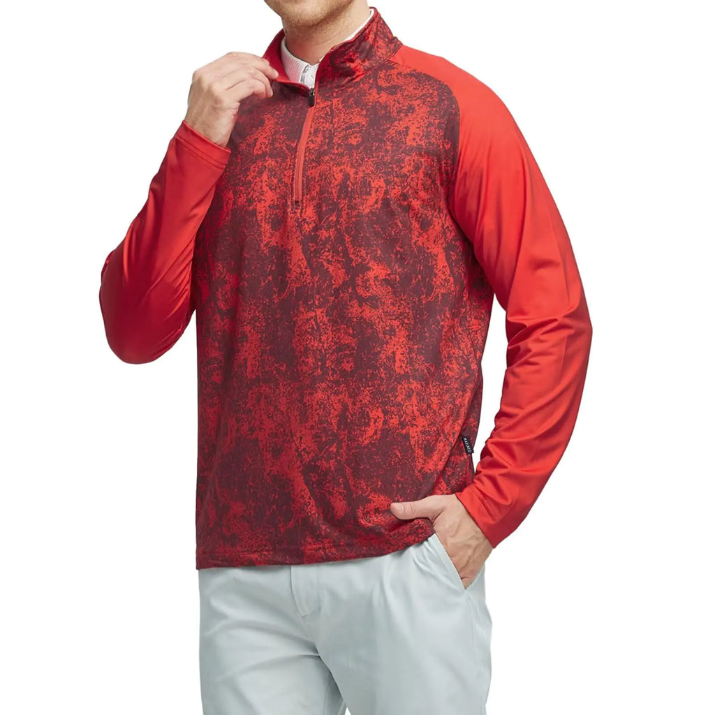 Men's Quarter Zip Pullover - Performance Print Mock Neck Athletic Sweatshirt