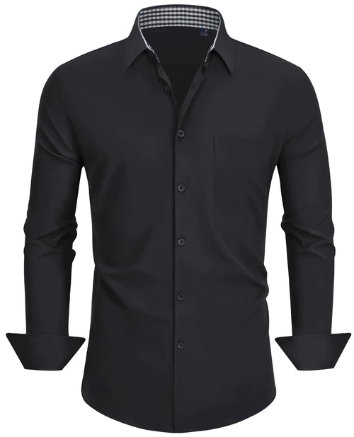 Alimens & Gentle Mens Long Sleeve Shirts Casual Plaid Button Down Shirts for Men Black Dress Shirt