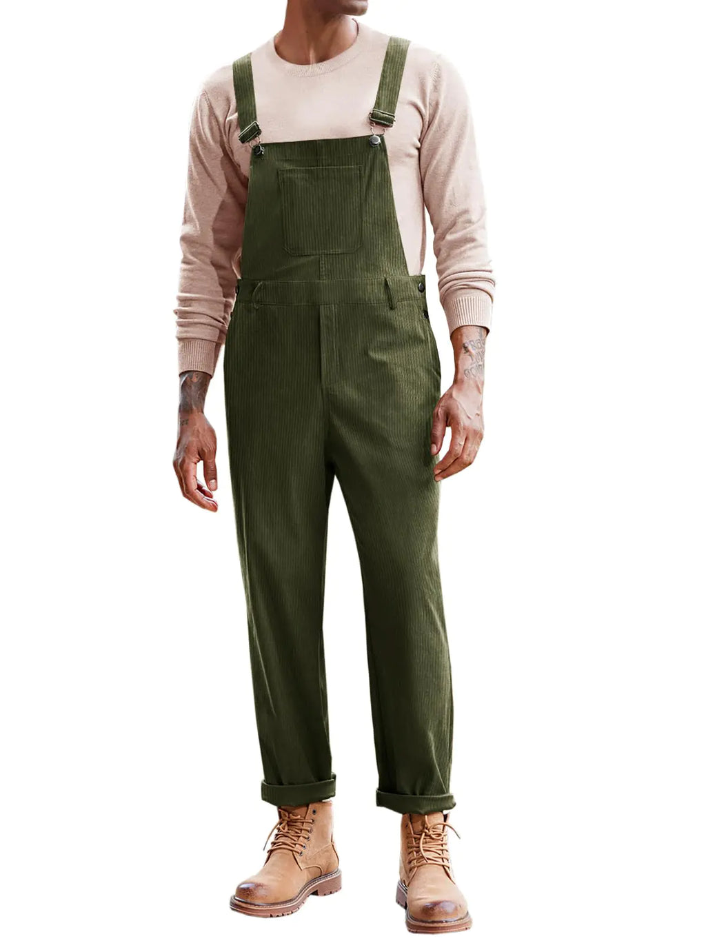 Runcati Mens Corduroy Bib Overalls Workwear Fashion Casual Jumpsuit Adjujstable Strap Romper Coverall