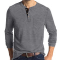 MLXSJ Mens Henley Shirts Casual Long Sleeve Button T-Shirt with Pocket (Light Grey 2XL)
