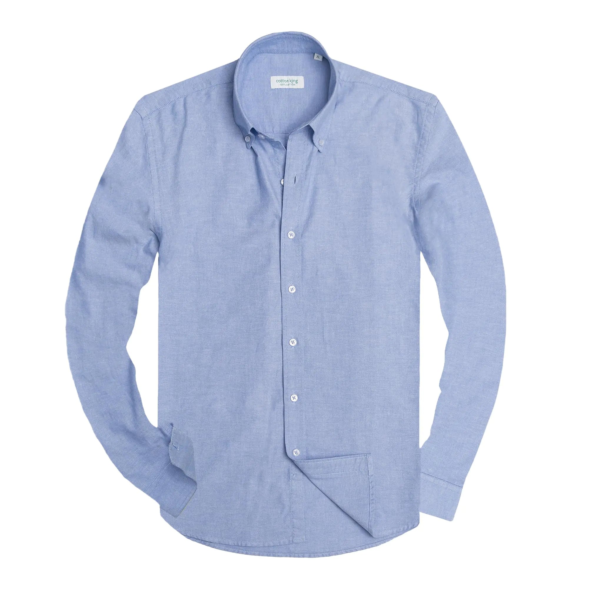 cotton king Mens Shirts | 100% Cotton Long Sleeve Shirts for Men | Button Down Shirt Men | Oxford Mens Dress Shirts | M | Basic Blue