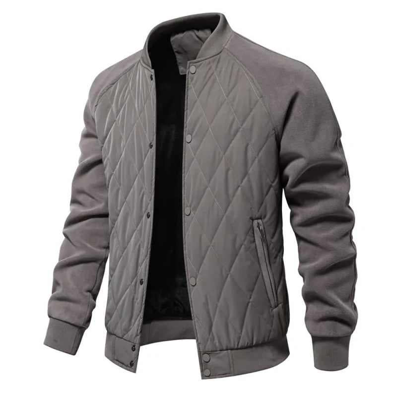 Men's Patchwork Fleece Lined Baseball Bomber Jacket - Thick Winter Coat