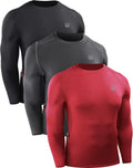 NELEUS Mens Athletic Compression Shirt 3 Pack Long Sleeve Running Shirts with Pocket5023Black/Grey/Red2XL