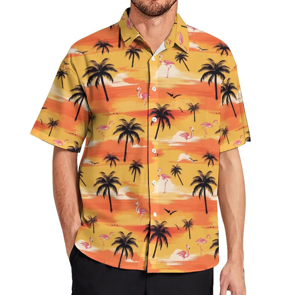 Men's Hawaiian Shirt - Tropical Floral Print Short Sleeve Aloha Beach Shirt