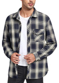 Bestbee Plaid Shirts for Men Business Casual Button Down Shirt Long Sleeve Flannel Jacket Regular Fit M Blue-White Plaid