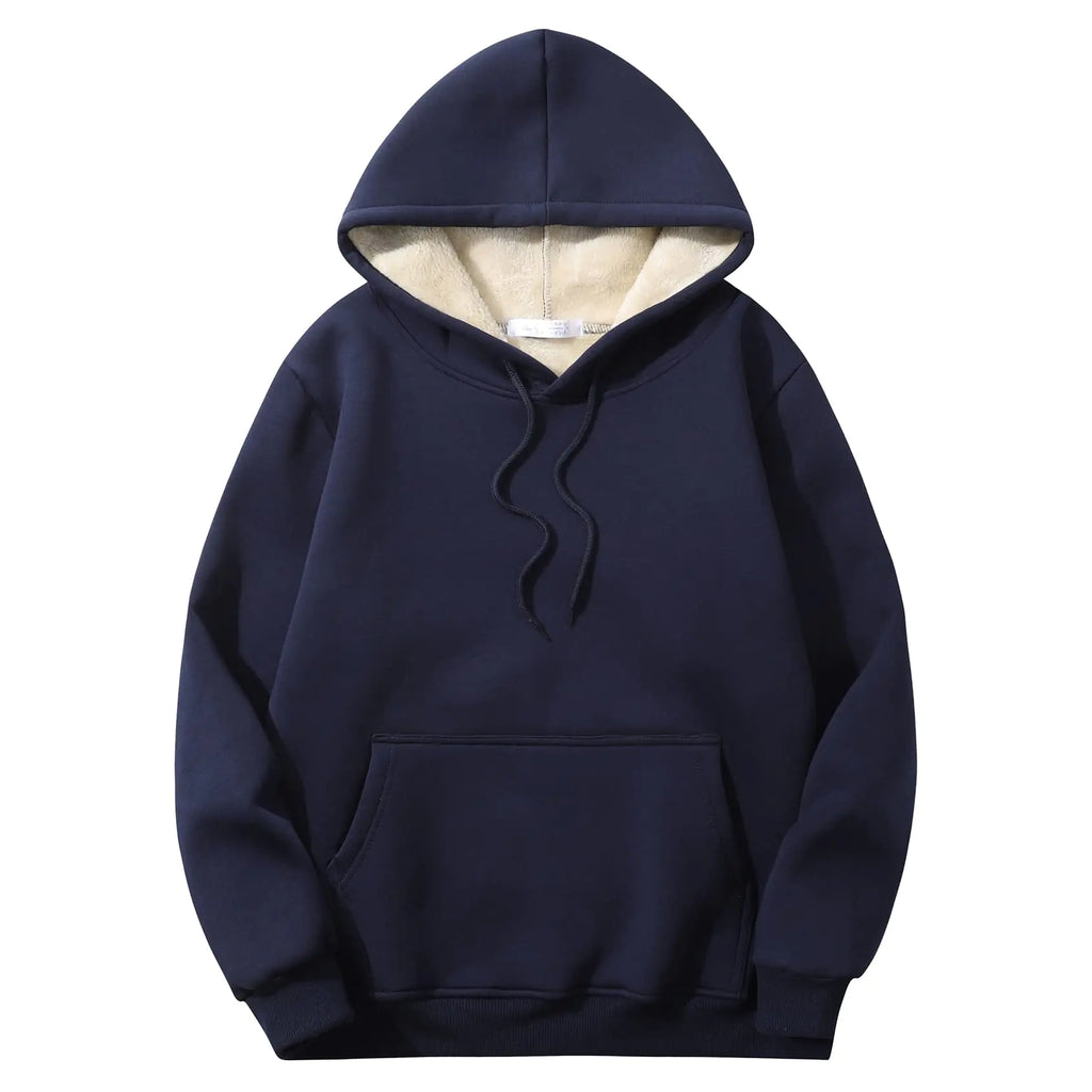 Perbai Mens Winter Warm Fleece Hoodie Pullover Long Sleeve Sherpa Lined Hooded Sweatshirt with Pocket(Navy-L)