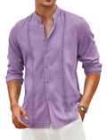 COOFANDY Mens Linen Shirts Casual Long Sleeve Button Down Shirt Summer Beach Vacation Shirt Lavender