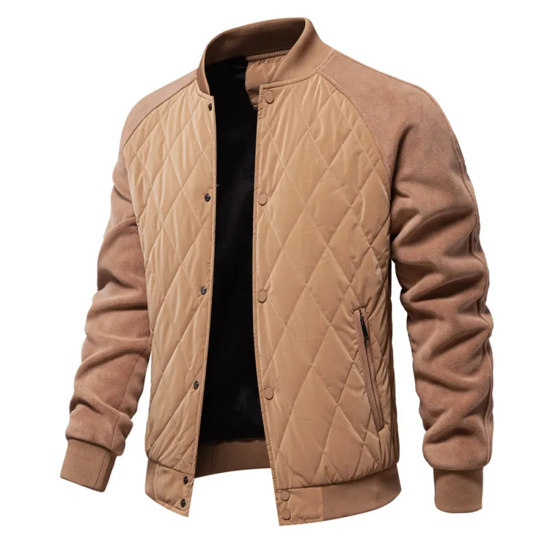 Men's Patchwork Fleece Lined Baseball Bomber Jacket - Thick Winter Coat