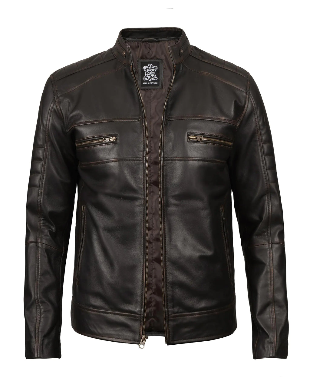 Men's Cafe Racer Motorcycle Jacket - Genuine Leather Biker Jacket