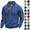 Men's Quarter Zip Pullover Sweater - Stand Collar Sweatshirt with Elbow Patches