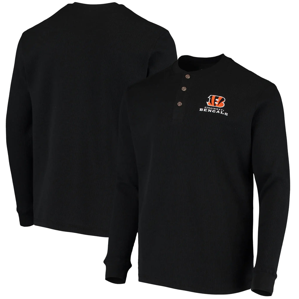 dunbrooke Mens Black Cincinnati Bengals Logo Maverick Thermal Henley Long Sleeve T-Shirt