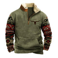 DMOYALA Mens Aztec Western Fleece Jacket Cowboy Bull Head Print Pullover 1/4 Zip Long Sleeve Trendy Country Sweatshirts mens fleece jacket aztec-0b L