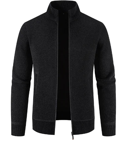 Thick Fleece-lined Men's Stand Collar Knitted Jacket