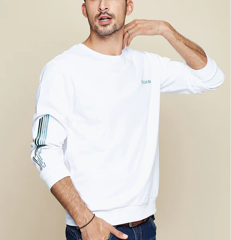 KUEGOU Embroidered Crew Neck Cotton Sweatshirt