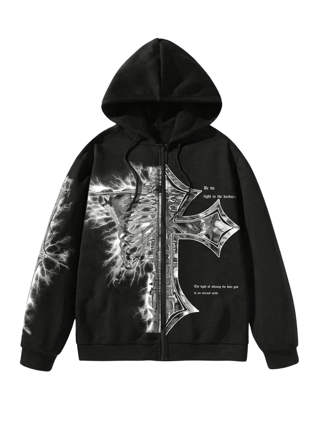 SHENHE Mens Graphic Zip Up Cross Print Hoodie Y2k Goth Hoodie Sweatshirt with Pockets Black Small