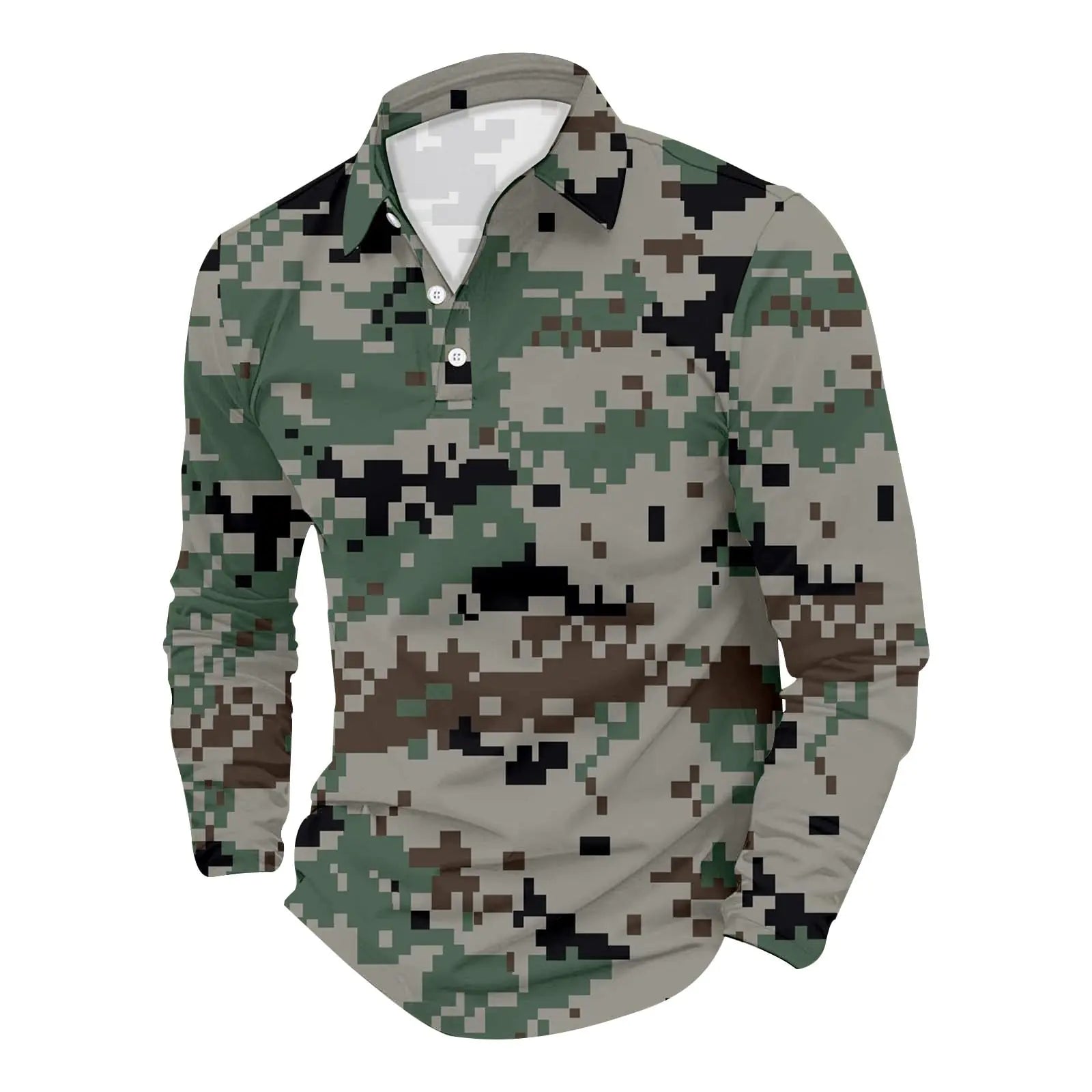 Mens Polo Shirts Camo Quarter Button Shirts Casual Classic Lightweight Long Sleeve Golf Collared Shirt Athletic Tops Long Sleeve Shirts for Men Cotton Mens T-Shirts Graphic Tees Cheap