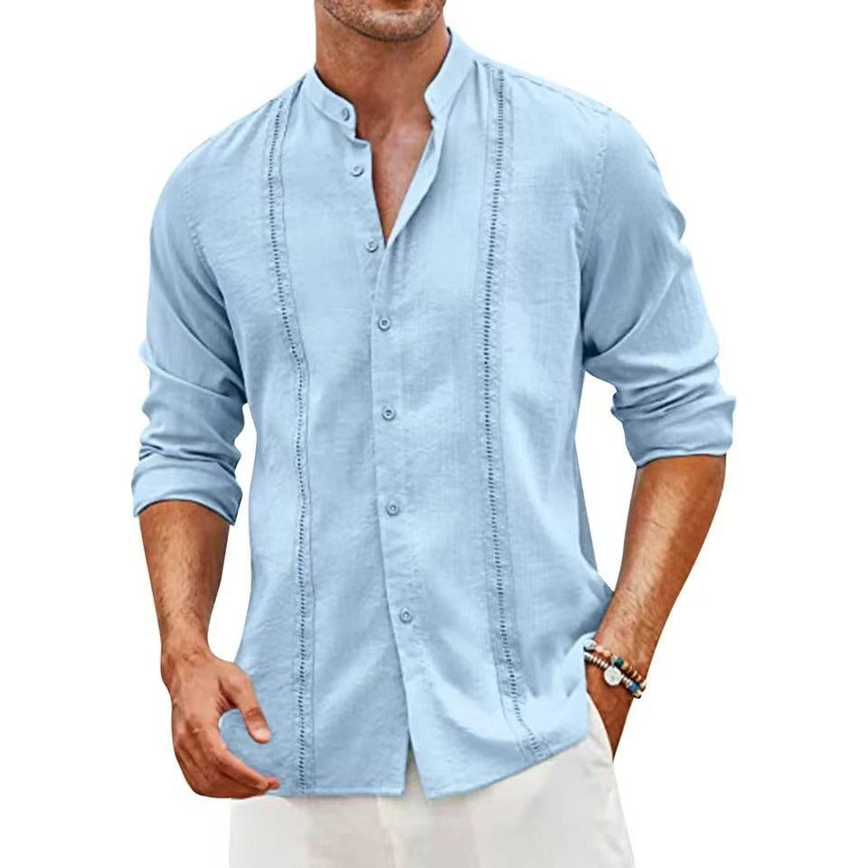 Youth Stand Collar Casual Button Shirt