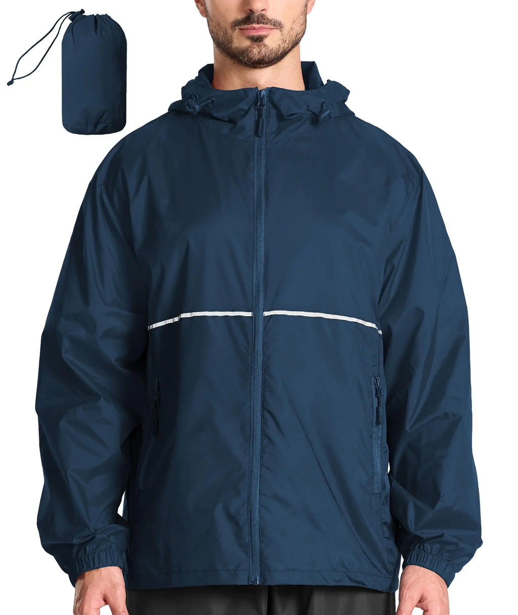 V VALANCH Mens Packable Rain Jacket Lightweight Waterproof Raincoat Rain Shell with Hood for Travel Golf Hiking Cycling