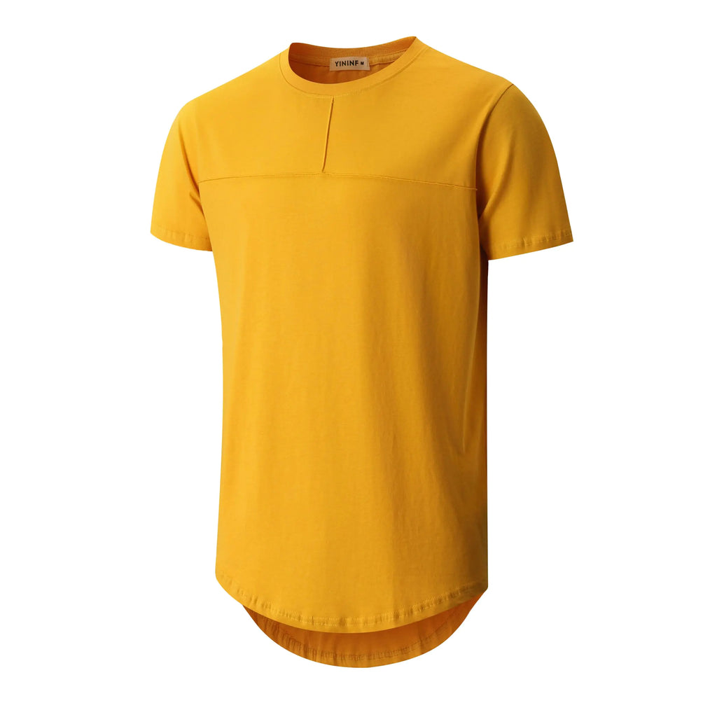 YININF Mens T-Shirts Hipster Long Sleeve Solid Color Crew Neck Cotton Soft Fitted Tees(CS2001 Yellow 3XL)